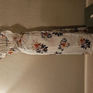 Floral Maxi Dress - White with Black and Orange Accents